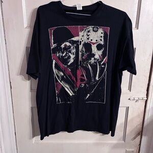 Freddy Vs Jason Horror Movie Black Graphic T-Shirt Size XL Friday The 13th